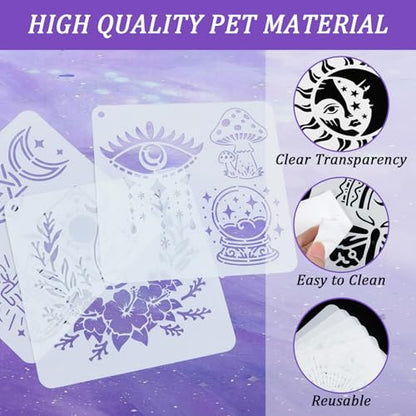 25 Pcs Wall Stencils for Painting, 6" Sun Moon Tarot Mandala Stencil, Mandala Tree of Life Art Stencils for Crafts Reusable Wood Wall Furniture Decor Gift Art