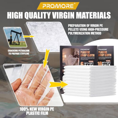 6 Pack Plastic Drop Cloth, 12x9 Ft, Disposable | Painter's Sheeting & Tarps for Painting, Furniture, Walls, and Floor Protection - size: 0.5mil-6Pack