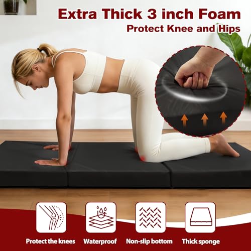 3 Inch Thick Yoga Mat 72 * 32 * 3 inch Extra Thick Exercise Mats Non-Slip Workout Mat for Pilates, Fitness, Gym, Stretching - color: Black