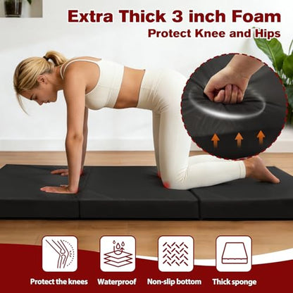 3 Inch Thick Yoga Mat 72 * 32 * 3 inch Extra Thick Exercise Mats Non-Slip Workout Mat for Pilates, Fitness, Gym, Stretching - color: Black