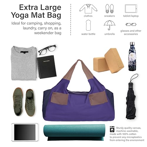 JoYnWell Yoga Bags and Carriers Fits All Your Stuff, Extra Large Yoga Mat Bag Full Zip Yoga Mat Bag with 3 Zipper pockets - color: Raisin-Purple