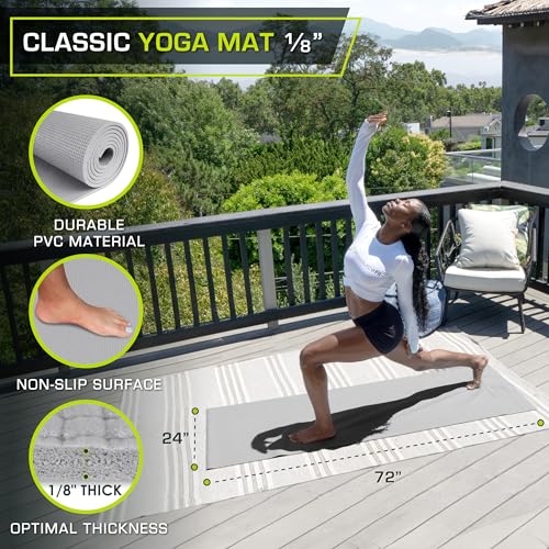 ProsourceFit Classic Yoga Mat 1/8” (3mm) Thick, Extra Long 72-Inch Lightweight Fitness Mat with Non-Slip Grip for Yoga, Pilates, Exercise - color: Grey