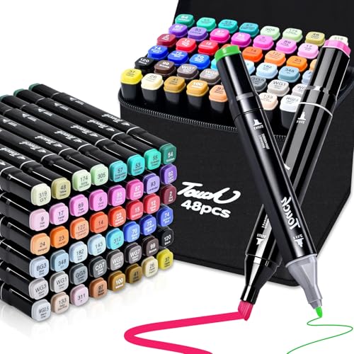 48 Colors Alcohol Markers, Dual Tip Fine & Chisel Pens, Art Markers Sketch Pens Permanent Alcohol Based for Adults Coloring Books Illustration Sketching Painting Art Supplies - color: 48 Colors-Brush & Chisel