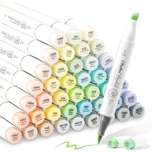 Ohuhu Pastel Alcohol Brush Markers- 48 Colors of Honolulu Blossoming- Alcohol Based Double Tipped Art Marker Set for Artist Adults Coloring Illustration- Brush & Chisel - Refillable - AP Certificated | Honolulu Blossoming, AP Certified Refillable Dual Tip