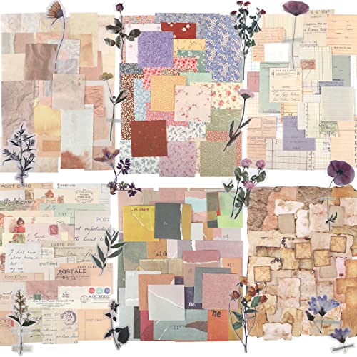 GNILLKO 445 PCS Vintage Scrapbook Supplies Kit | Scrapbook Paper Junk Journal Supplies with 40 Sheet Flowers Stickers for Planner, Bullet Journaling, Junk Journal