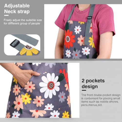 BOUMUSOE 3 Pack Floral Aprons with Pocket, Blooming Womens Aprons | Waterproof Adjustable Cooking Aprons for Kitchen Gardening and Salon - color: Red, Pink, Yellow