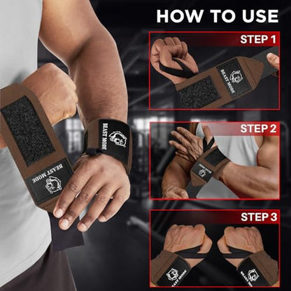 TECEUM Elastic Cotton Weightlifting Wrist Wraps with Thumb Loops, 1 Pair - color: Brown, style: 12" – Arms on Fire