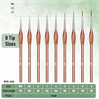 Mr. Pen- Detail Paint Brushes Set, 9 pcs, Rose Gold | Miniature Paint Brushes, Thin Paint Brushes, Model Paint Brushes, Fine Tip Paint Brush, Face Paint Brushes Set - color: Rose Gold