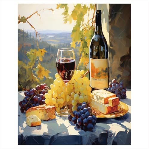 Wine and Cheese Paint by Numbers Kit for Adults - DIY Painting on Canvas, Adults' Paint-by-Number Kits Acrylic Paint Set for Beginners, Culinary Art Kit for Home Decoration or Gifts(12X16IN Framed) - color: 12X16IN Framed