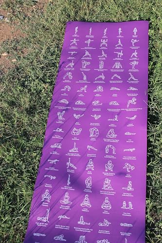 Beginner Instructional Yoga Mat with Poses Printed On It - 75 Illustrated Yoga Poses & 75 Stretches - Non Slip - Yoga Mat For All Genders