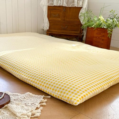 Yellow Gingham Japanese Floor Mattress Futon Cover, Twin - color: Yellow Gingham, size: Twin