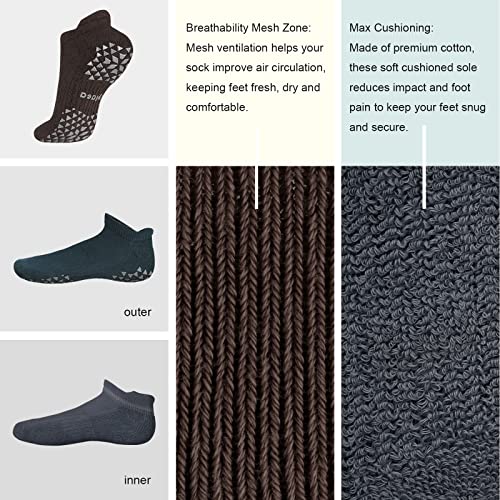 Hylaea Unisex Non Slip Socks with Grip for Yoga, Hospital, Pilates, Barre | Ankle, Cushioned | Breathable Cotton, Thick Cushioned Sole, Anti-Slip, Ankle Protection, Men Women, Ideal for Yoga, Barre, Hospital & Home Use - color: 1. Dark Green Dark Grey Cof