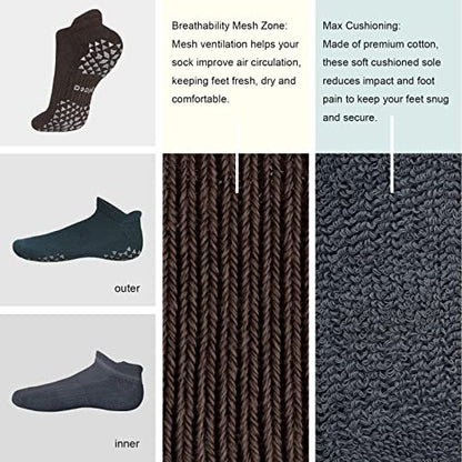 Hylaea Unisex Non Slip Socks with Grip for Yoga, Hospital, Pilates, Barre | Ankle, Cushioned | Breathable Cotton, Thick Cushioned Sole, Anti-Slip, Ankle Protection, Men Women, Ideal for Yoga, Barre, Hospital & Home Use - color: 1. Dark Green Dark Grey Cof