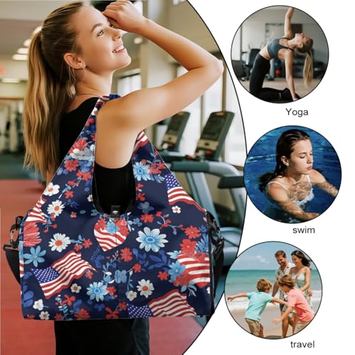 Yoga Gym Bag with Removable Adjustable Shoulder Strap, Shoe Compartment & Top Yoga Mat Holder 17.72x8.66x9.84in - color: American Heart Flag Print