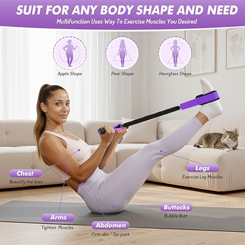 Pedal Resistance Band with Handle | Upgraded 55LBS Exercise Resistance Bands for Core, Abs, Legs, Glutes, Arms, Strength, Physical Therapy, Pilates, Sit Up Workout Equipment for Women Home Gym - color: 1purple