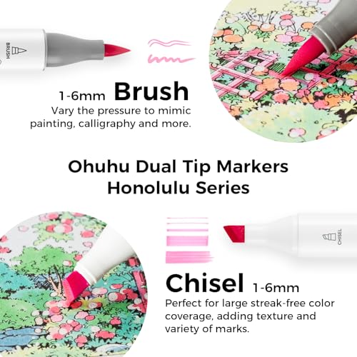 Ohuhu Pastel Alcohol Brush Markers- 48 Colors of Honolulu Sweetness - AP Certificated -Alcohol Based Double Tipped Art Marker Set for Artist Adults Coloring Illustration- Brush & Chisel - Refillable | AP Certified Refillable Art Marker, Dual Tips Alcohol-