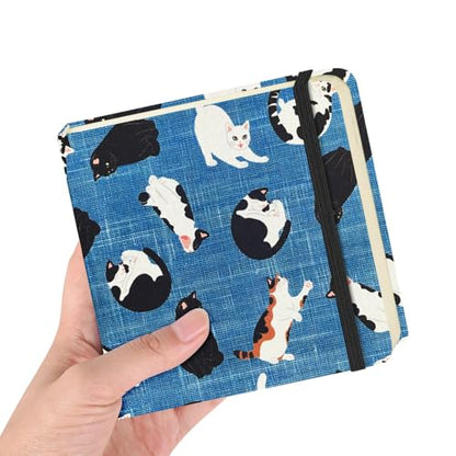 5x5" Pocket Sketch Book,80gsm Hardcover Art Sketchbook for Drawing Journal | Cloth Cover,80gsm Blank Paper,96Sheets,Lay-Flat,Portable Travel Creation Paint Diary Memo Planner,Dry Media. Cow Cat - color: Cloth Cover-4.8x4.8in-Cow Cat