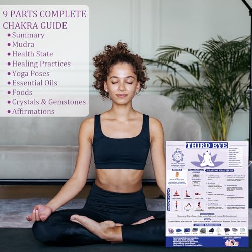 11pcs Chakras Posters (14.2 x 11.0 in) Yoga Poses Posters Set, Healing Meditation Yoga Pose with Crystals & Affirmations Quick Reference Guide, Spiritual wall art Gifts for Yogas Reiki Room Home Decor