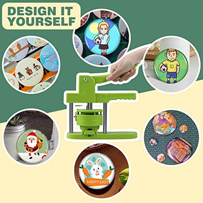 Happizza Button Maker Machine, 75mm(3 inch) DIY Pin Button Maker Press Machine Kit, Badge Button Press Machine Pin Maker Machine with Free 100pcs Button Parts&Pictures&Circle Cutter - size: Round - 75 mm