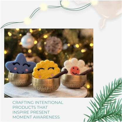 Ohm Store Pure Bronze Singing Bowl Set — Hand Crafted Tibetan Sound Bowl for Meditation and Mindfulness Practices — Little Ohmies Sprout Character Pillow for Kids, Teens, and Adults - style: Sprout