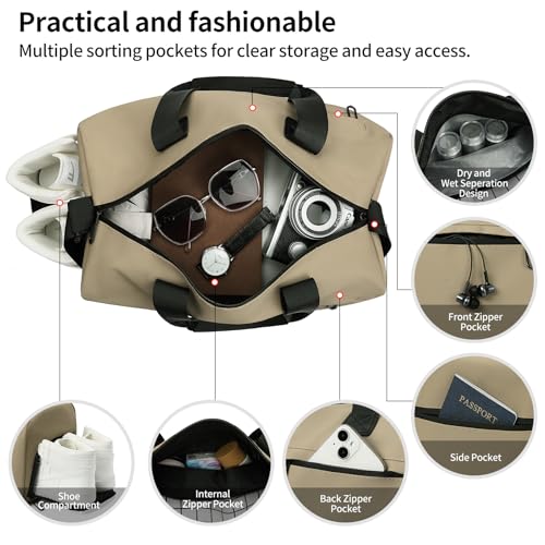 Handbag for Women Yoga Bag Large Capacity Yoga Pad Buckle with Shoe Compartment Water Bottle Sports Gym Bag Travel - color: B04-khaki