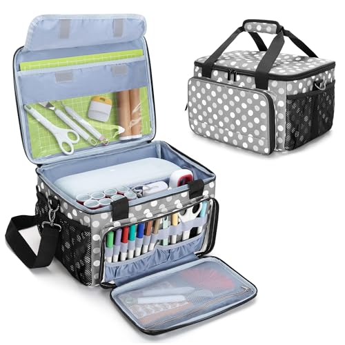 LUXJA Craft Carrying Case Compatible with Cricut Joy Xtra, Polka Dots | Multi Compartment Storage Bag Holds 8.5 x 12 Inch Cutting Mat & Craft Accessories - color: Polka Dots