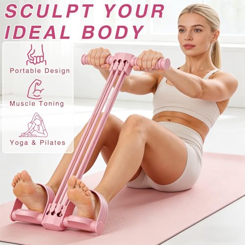 Pedal Resistance Bands with Handles,Upgrade 6-Tube Natural Rubber Foot Pedal Resistance Band，Multifunction Fitness Bands for Abdomen, Waist, Arm, Leg - color: Pink