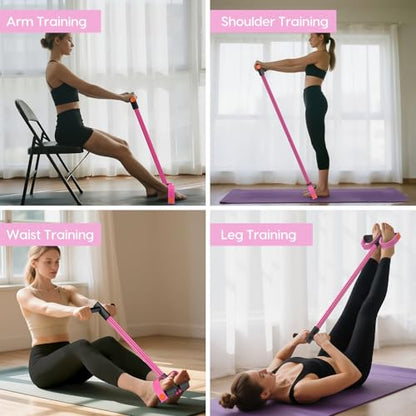 Pedal Resistance Band with Handles, 6-Tubes Natural Rubber Exercise Band - color: Pink