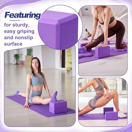Thenshop 12 Pcs Home Pilates Kit for Women Workouts, Purple Yoga Equipment Set with Yoga Mats Socks Balls Blocks Resistance Bands Strap Knee Pads and Fitness Storage Bag Accessories for Starter