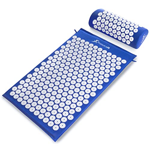 ProsourceFit Acupressure Mat and Pillow Set for Back/Neck Pain Relief and Muscle Relaxation, Blue - color: Large - Blue/White, size: Large