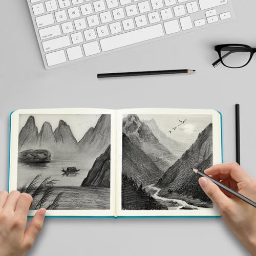 5x5 Pocket Sketch Book,80gsm Hardcover Art Sketchbook for Drawing Journal | PU Cover,Blank Paper,96Sheets/192Pages,Lay-Flat,Portable Travel Creation Paint Diary Memo Planner,Dry Media.Lake Blue - color: PU Cover-5x5in-Lake Blue