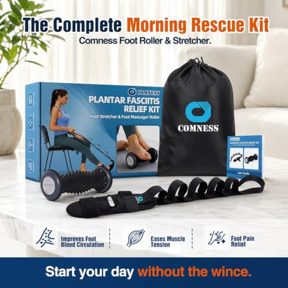 comness Plantar Fasciitis Relief Kit – Foot Stretcher and Foot Massager Roller, Stretch and Roll Routine for Heel Pain,Arch Pain, Simple At-Home Daily Foot Care - color: Black（2pcs）