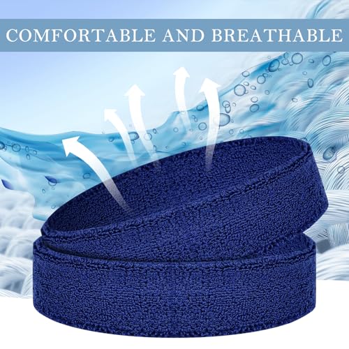 4 Pack Cotton Terry Sweat Headbands for Men Women Running Gym - color: Black/Gray/Blue/Red
