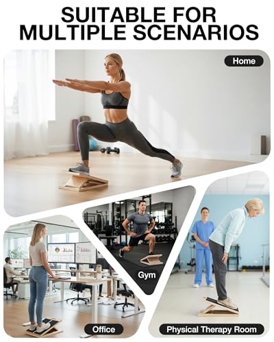 Slant Board for Calf-Stretching - Adjustable Wooden Incline Wedge for Squats and Balance, Portable Calf Stretcher for Ankle, Knee and Achilles Heel Support, Exercise Equipment for Therapy - size: Slant Board