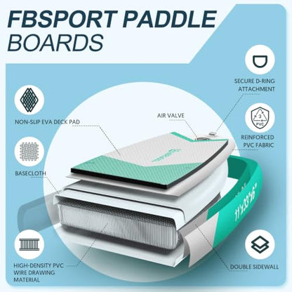 FBSPORT 11' Premium Stand Up Paddle Board, Yoga Board with SUP Accessories & Carry Bag | Wide Stance, Surf Control, Non-Slip Deck, Leash, Paddle and Pump for Youth & Adult - color: Light Brown