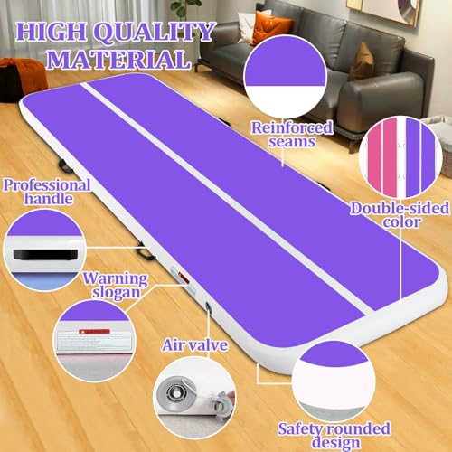 Air Mat Tumble Track, Gymnastics Mats Tumbling Track with Electric Air Pump for Home Use Cheerleading Training Kids Gym Yoga - color: Pink/Purple, size: 10ftx3.3ftx4inch