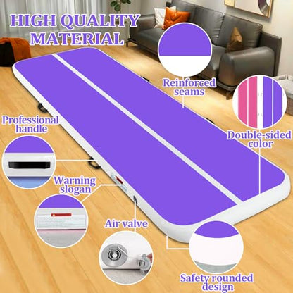 Air Mat Tumble Track, Gymnastics Mats Tumbling Track with Electric Air Pump for Home Use Cheerleading Training Kids Gym Yoga - color: Pink/Purple, size: 10ftx3.3ftx4inch