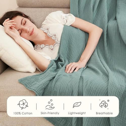 EMME Muslin Cotton Queen Blanket for Bed 90" x 90" Lightweight Breathable Layering Bedspread Gauze Soft Lightweight Airy Teal - color: 01 - Teal, size: Queen (90" x 90")