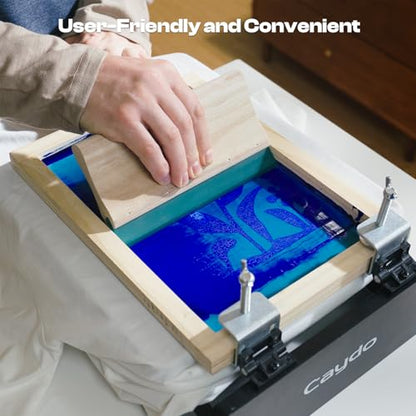 Caydo 66 PCS All-in-One Screen Printing Kit - 50W LED UV Exposure Screen Printing Light, Screen Printing Ink, Screen Printing Photo Emulsion, Instructions with 15.7x12.2inch Screen Printing Press