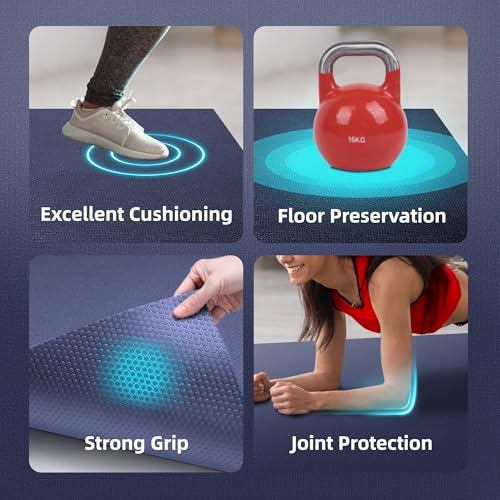 GymCope Large Exercise Mat for Home Workouts, 12x6/10x6/9x6/8x6/7x5/6x4 ft - color: 6'*4'Navy Blue