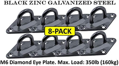 Heavy Duty Hammock Kits & Ceiling Hook Diamond Pad Eye Plates, 304 Stainless Steel & Black Zinc Galvanized Steel Corrosion Resistant, 2, 4 & 8 Packs - color: 8-Pack-Black-M6