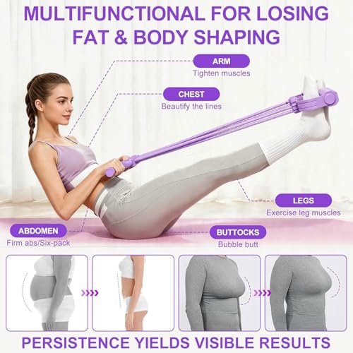 Multifunctional Pedal Resistance Band with Handles, 8-Level Adjustable Exercise Bands for Legs, Detachable TPE Workout Bands Resistance for Ab Crunch, Chest Expansion & Back Stretching - color: Purple