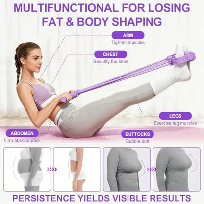 Multifunctional Pedal Resistance Band with Handles, 8-Level Adjustable Exercise Bands for Legs, Detachable TPE Workout Bands Resistance for Ab Crunch, Chest Expansion & Back Stretching - color: Purple