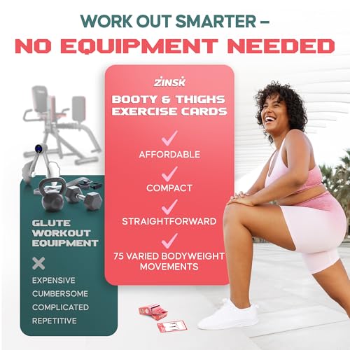 Zinsk 75 Booty & Thighs Exercise Cards - No Equipment Needed Glute Workouts to Shapen and Lift - Compact 3.5" x 2.5" Cards for Fun, Fast Home or Travel Leg and Butt Workouts for Women - style: Booty Cards