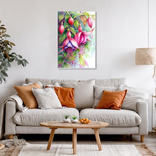 DOMROM Framed Paint by Numbers Kit for Adults, Fuchsia Flower DIY Paint by Number Kits on Canvas, Easy Canvas Painting by Numbers for Home Wall Decoration Gift 8x12 Inch - color: OMQ068