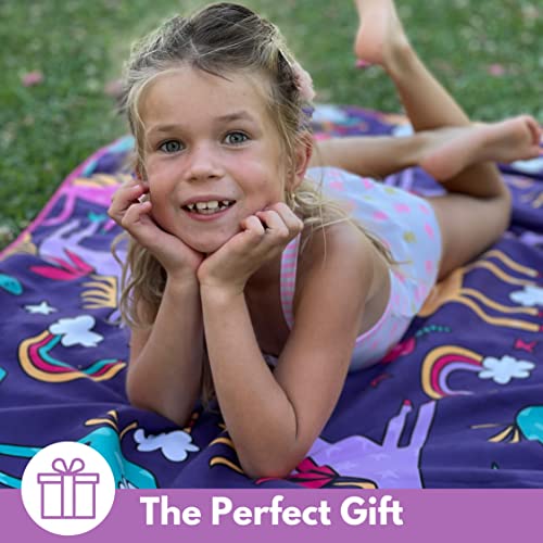 ECCOSOPHY Microfiber Kids Toddler Beach Towel, Quick Dry, Sand Free, 60x30 - color: Unicorns