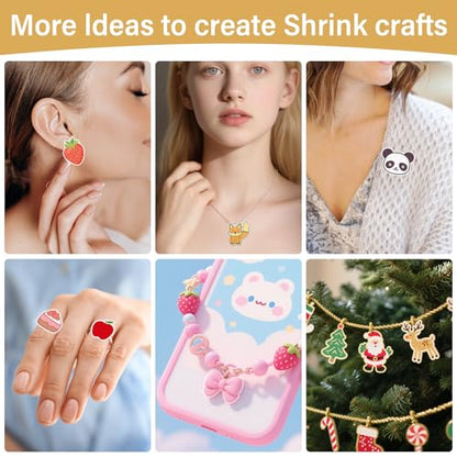 161 Pcs Shrink Paper Keychain Kit,30 Shrink Plastic Sheets for Teens | Includes 7.9 x 5.7 inch sheets,hole punch,lobster clasps and jump rings for coloring,keychains and charms