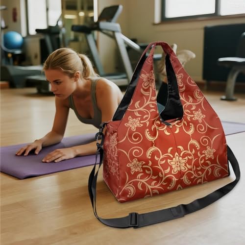 Yoga Gym Bag with Removable Adjustable Shoulder Strap, Shoe Compartment & Top Yoga Mat Holder 17.72x8.66x9.84in - color: Classic Flower Stripe Print