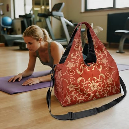 Yoga Gym Bag with Removable Adjustable Shoulder Strap, Shoe Compartment & Top Yoga Mat Holder 17.72x8.66x9.84in - color: Classic Flower Stripe Print