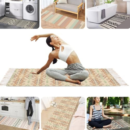 nuveti Cotton Yoga Mat - Absorbent, Grippy Tight Weave, Ashtanga & Hot Yoga Rug, Helps with Slippery Hands & Feet - color: BoBi-New